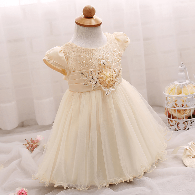 New Flower Lace Baby Skirt, Baby Baby Bright Pearl Children'S Dress, European and American Children'S Dress Wholesale