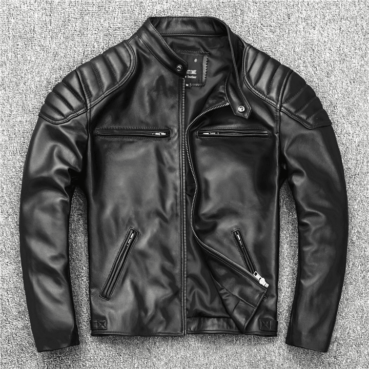 Men'S Motorcycle Stand-Collar Slim Short Youth Leather Jacket