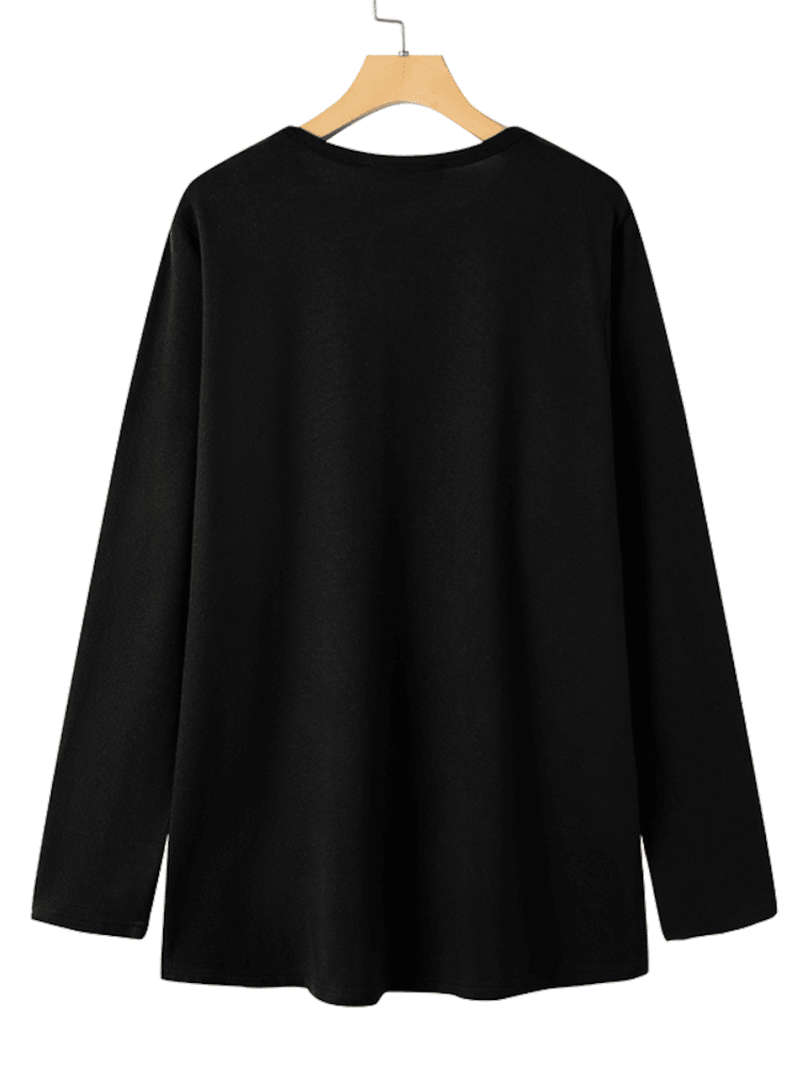 Women Side Split Solid O-Neck Retro Long Sleeve Pullover Sweatshirt