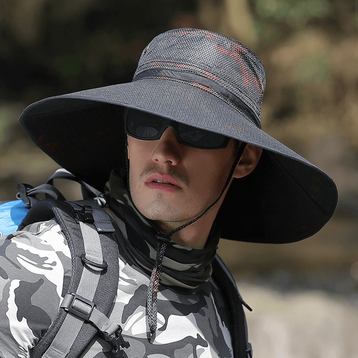 K51 Men'S Summer Hat Outdoor Sun Screen Camouflage Hiking Hats Cycling Fishing Cap Big Brim Fisherman Hat UV Protection