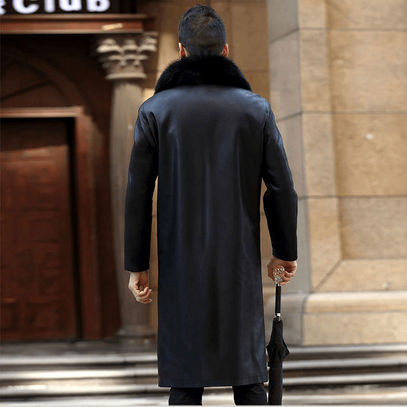 Men's Fashion Casual Lapel Fur One-Piece Over-The-Knee Jacket - Classic Black