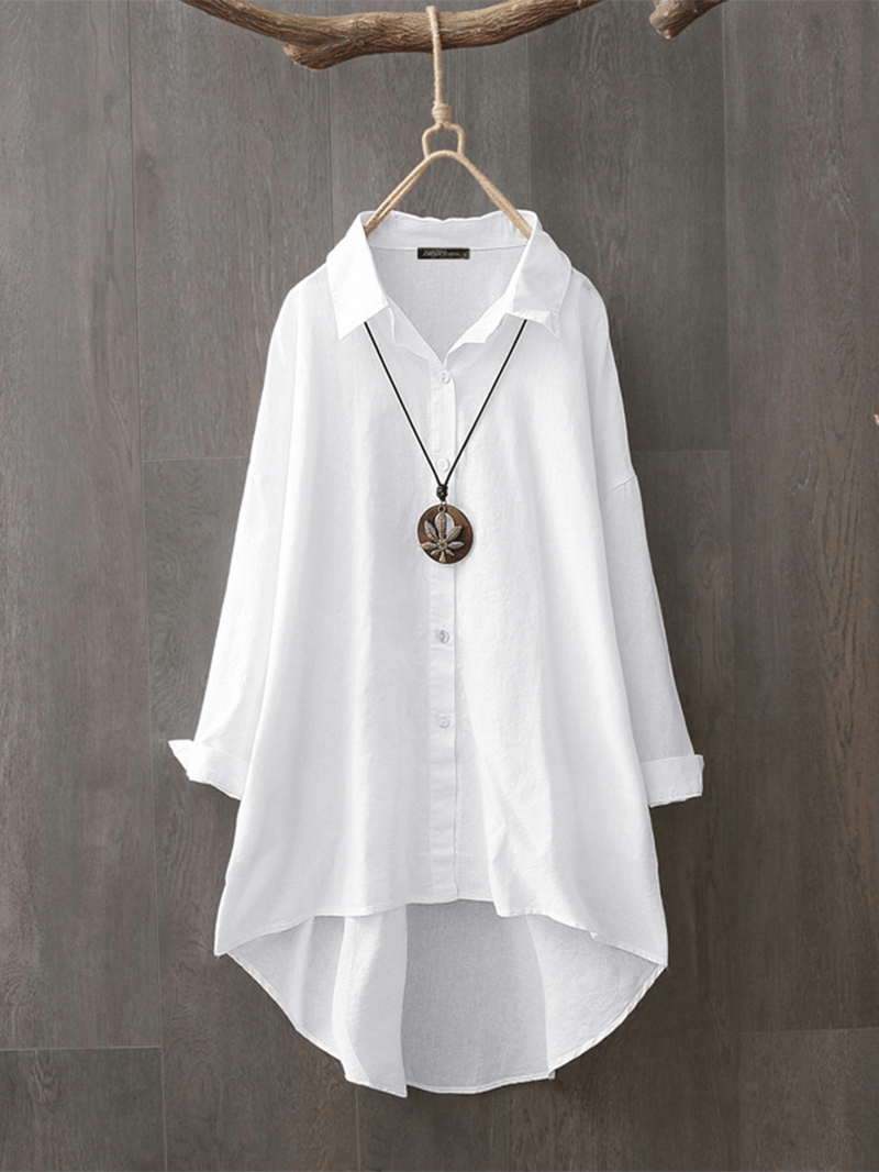 100% Cotton Casual Loose Lapel Solid Shirts for Women