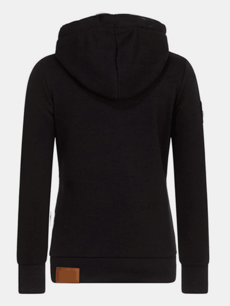 Women Stitching Long Sleeve Turtleneck Casual Drawstring Hoodies