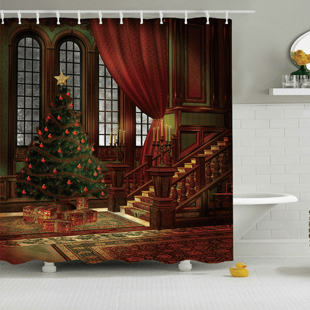 3D Bathroom Sets Christmas Trees Fireplace Shower Curtain Bath Mats Toilet Rugs Anti-Slip Carpet Festival Decor