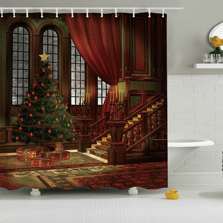 3D Bathroom Sets Christmas Trees Fireplace Shower Curtain Bath Mats Toilet Rugs Anti-Slip Carpet Festival Decor