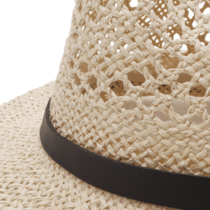 Men Women Personalized Handmade Straw Jazz Hat Outdoor Travel Beach Breathable Mesh Hollow Sun Cap