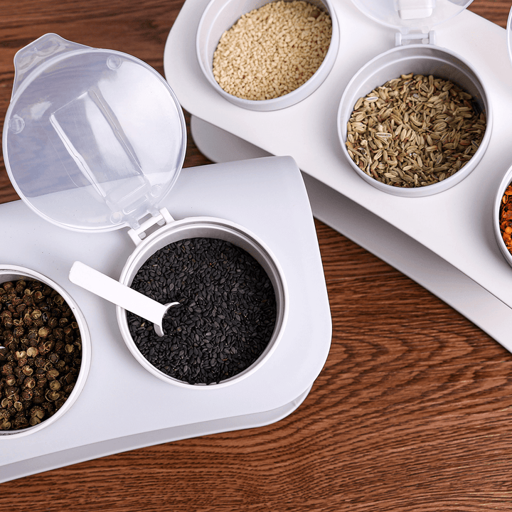 3 Grids Seasoning Bottle Box Condiment Kitchen Storage Container Herb Spice with Spoon