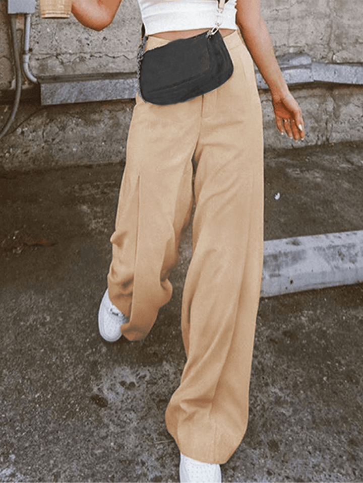 Women Solid Color High Waist Wild Casual Loose Wide Leg Pants - MRSLM