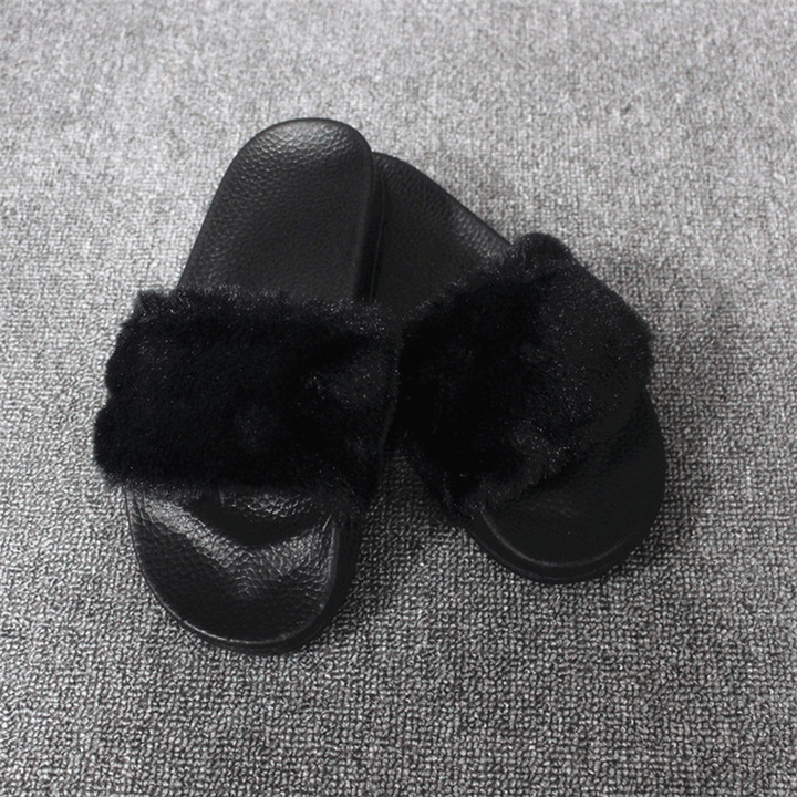 Women Fluffy Solid Color Open Toe Comfortable Home Slippers