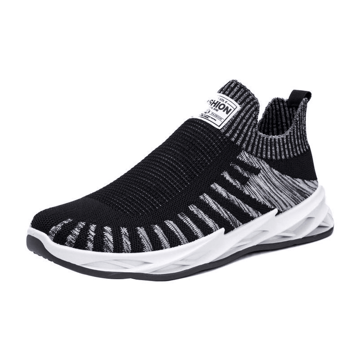 Men Summer Autumn Hollow Breathable Stripe Upper Soft Sole Non Slip Comfy Flying Weaving Sport Shoes