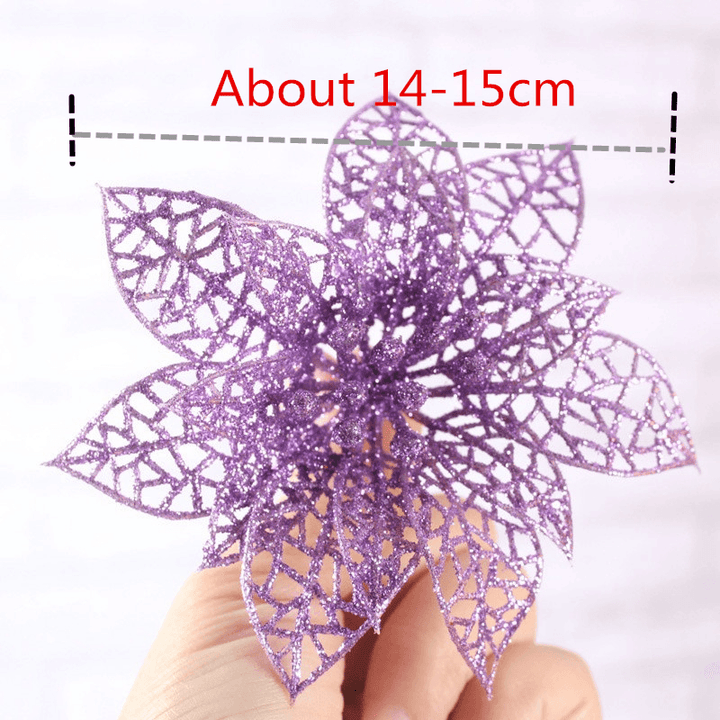 10Pcs Christmas Glitter Hollow Flower Decoration Flowers for Christmas Trees New Year Decorations Wedding Party Decor