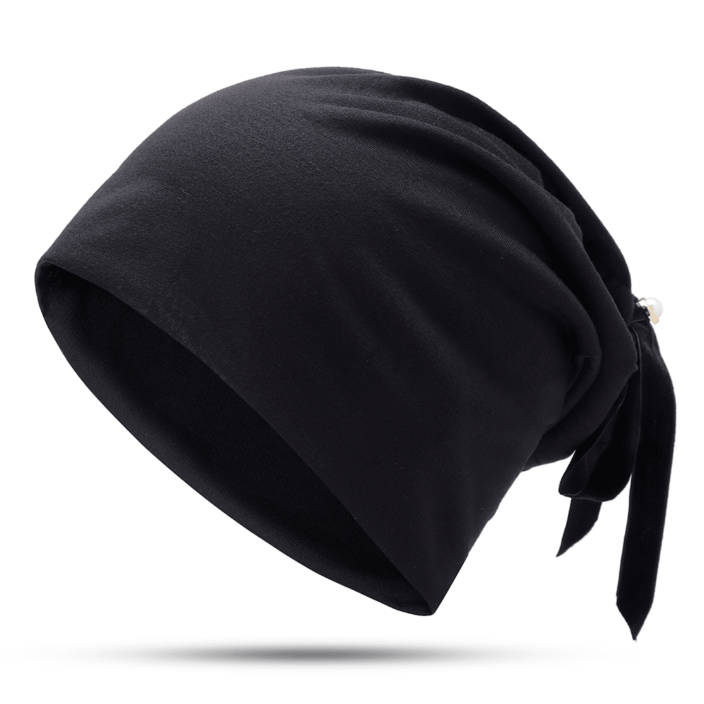 Women Summer Plain Color Turban Hat Casual Bow Skullcap Beanie Caps - MRSLM