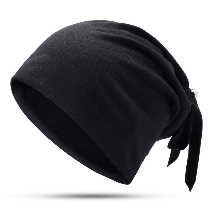 Women Summer Plain Color Turban Hat Casual Bow Skullcap Beanie Caps - MRSLM