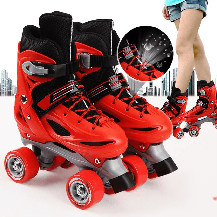 Kids Adjustable Roller Skates Double Line Skates for Children Two Line Skating Shoes with PVC 4 Wheels - MRSLM