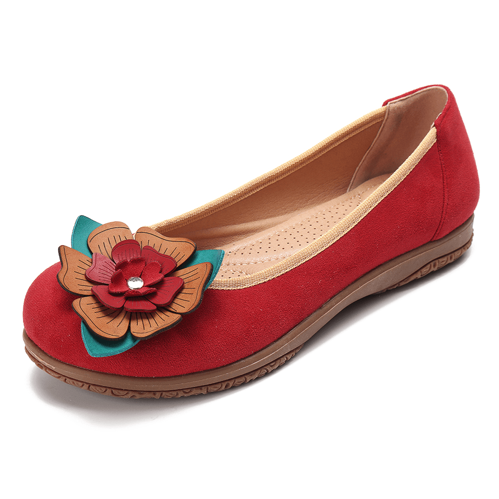 Women Suede Flower Slip on Comfort Casual Flats - MRSLM