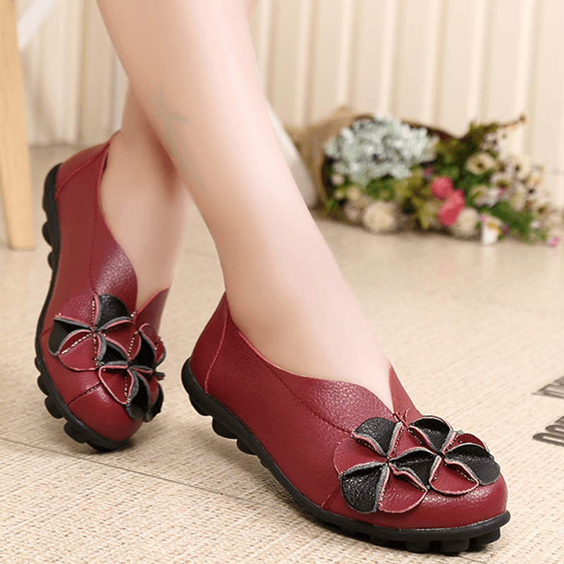 US Size 5-13 Women Flower Flat Shoes Casual Outdoor Leather Slip on round Toe Loafers