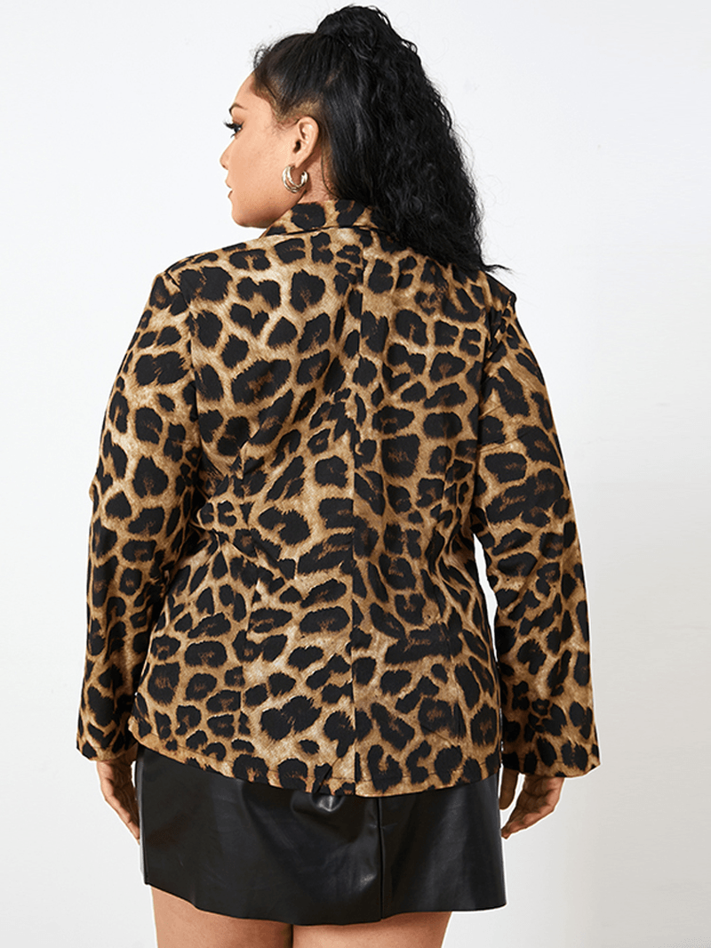 Leopard Print Blazer Loose Suit for Women with Shoulder Pad