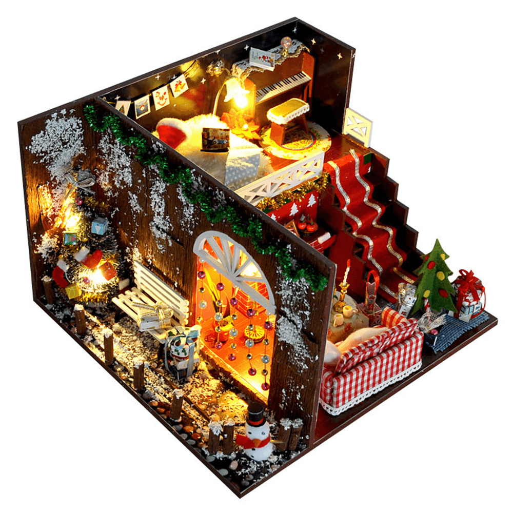 2020 Christmas DIY Miniature Dollhouse Decor Furniture Carnival Night Wooden Dolls House Decoration with LED Light Kits Gift Toys for Children