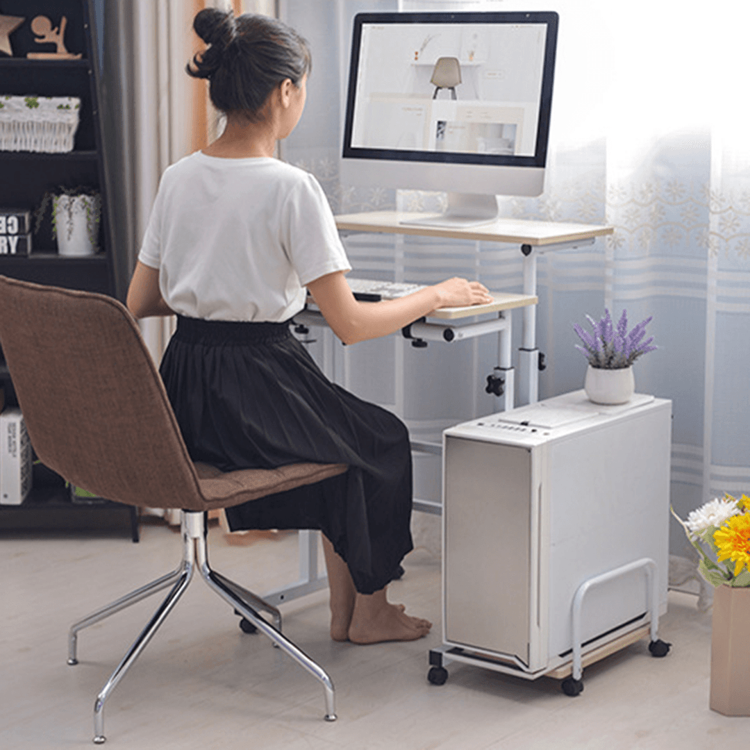 Computer Laptop Desk with Computer Case Rack Height Adjustable Table Mobile Rolling Stand-Up Table Workstation Home Office Furniture