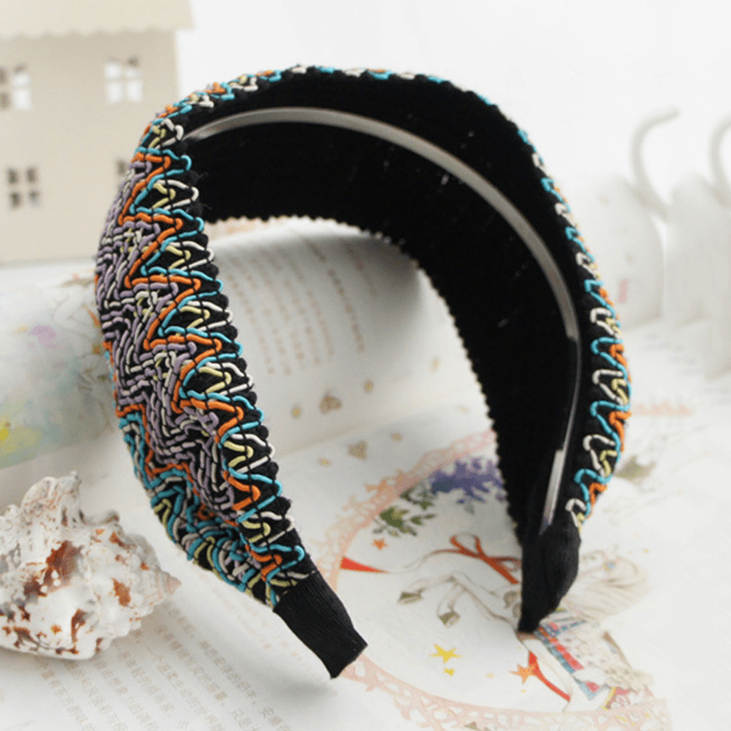 Bohemian Style Wide Hair Hoop Headband Ethnic Style Colorful Striped Fabric Hair Hoop Travel Home Leisure Hair Band