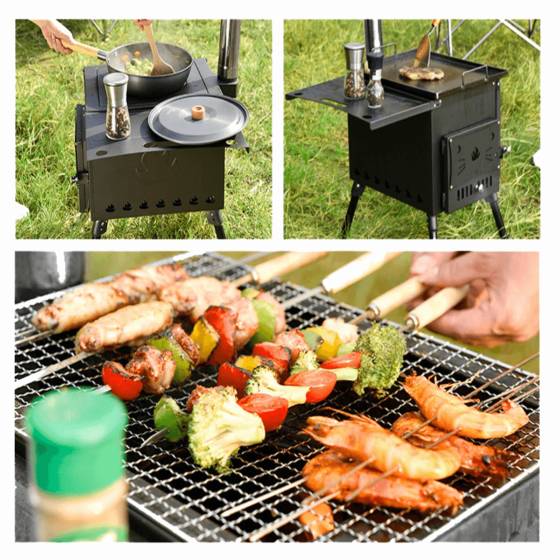 Ipree¬Æ Outdoor Wood Stove Stainless Steel Barbeque Grill Portable Foldable Camping Picnic Cooking Furnace