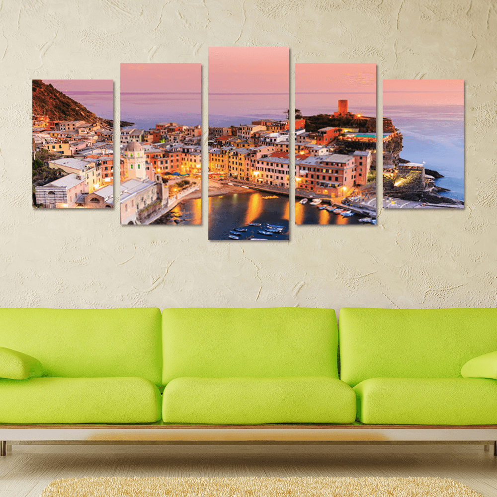 5 Panel Frameless Print Italian Town Oil Paintings on Canvas Wall Picture for Living Room Decor