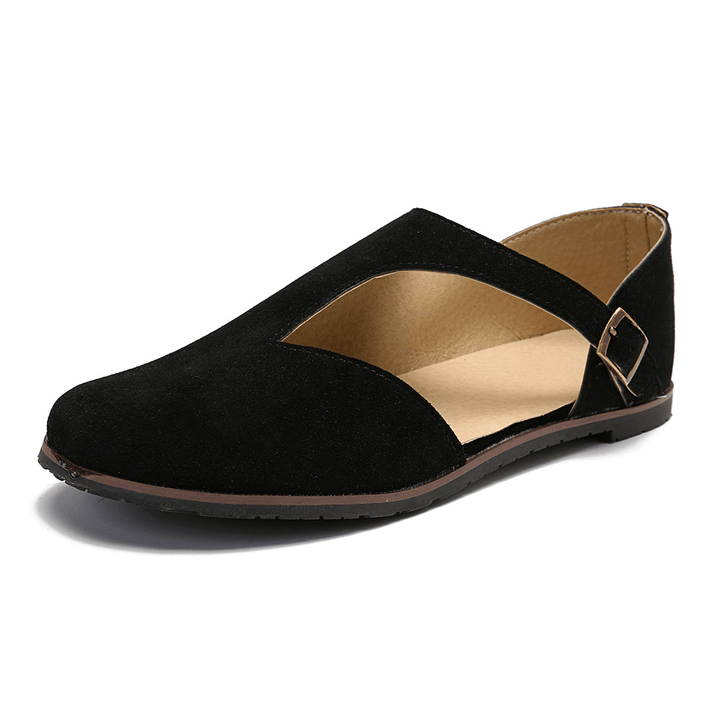 Women Comfy Suede Buckle Pure Color Flats - MRSLM