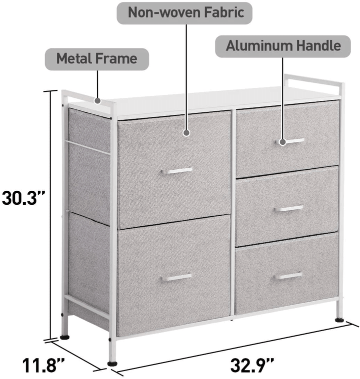 Kingso Side Dresser for Bedroom Kids Chest of Drawer with Storage, Cubby Fabric Storage Bins, Tall Drawer Organizer, Closet Dresser for Living Room Nursery Toddler Room, Light Gray