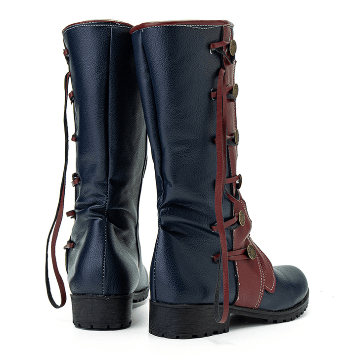 Women Leaf Pattern Autumn Winter Warm Wear Resistant round Head Mid-Calf Boots