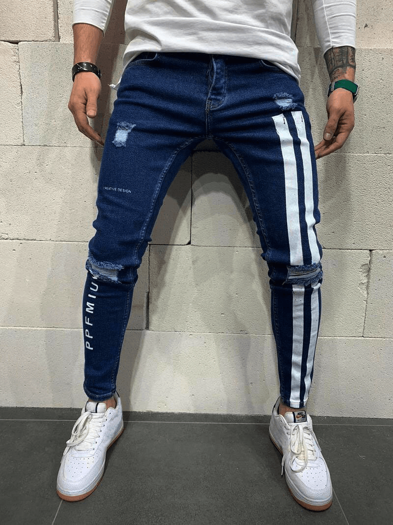 European and American Men'S Ripped Stretch Jeans