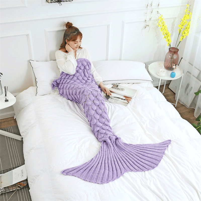 Mermaid Tail Blankets Yarn Knitted Handmade Crochet Mermaid Blanket Kids Throw Bed Wrap Super Soft Sleeping Bed