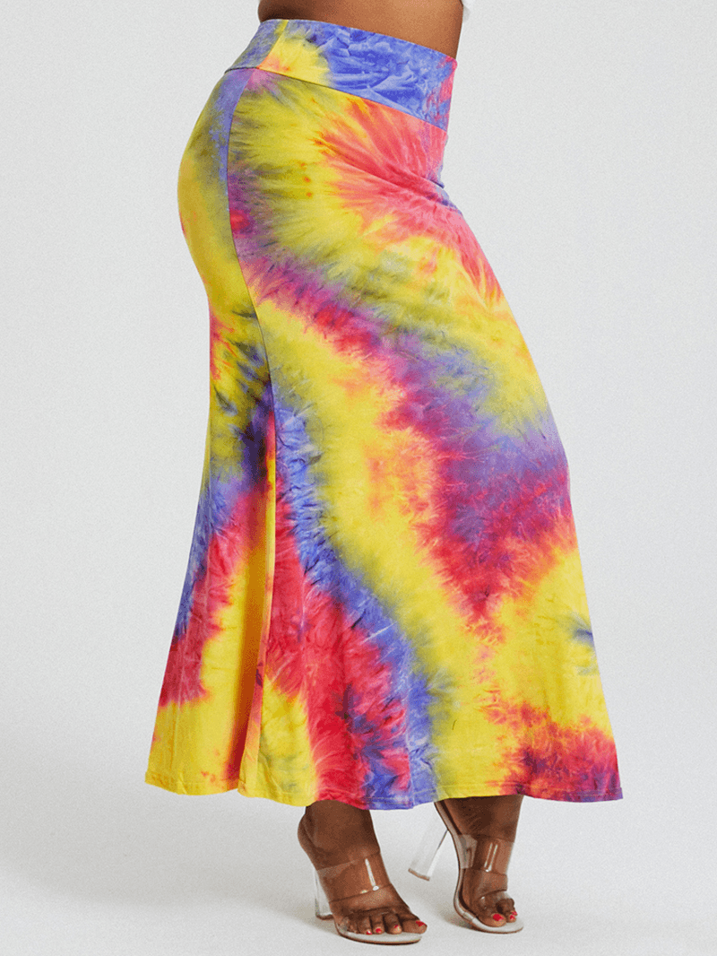 Tie Dye Print High Waist Buttocks Bodycon Long Skirt