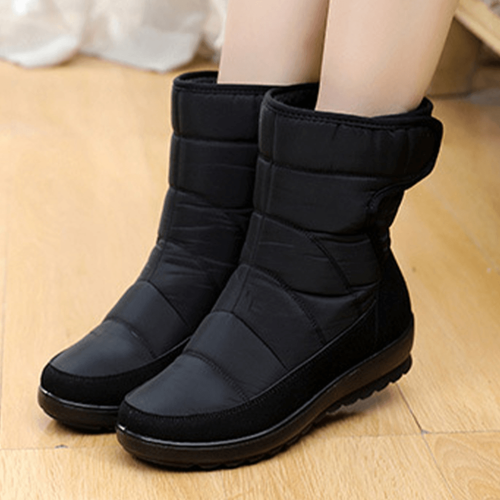 Women Casual Warm Lining Waterproof Hook Loop Short Calf Snow Boots