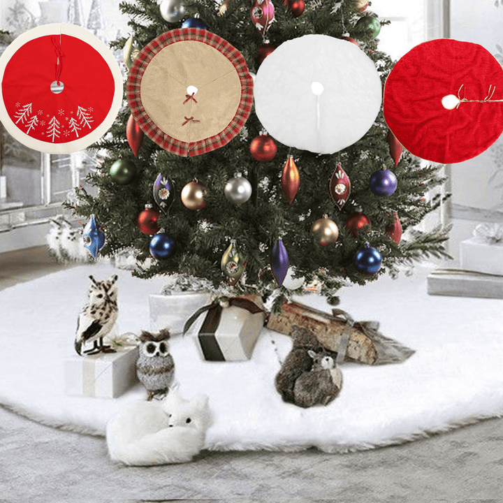 122CM White Snowflake Christmas Tree Skirt Plush Christmas Tree Skirt