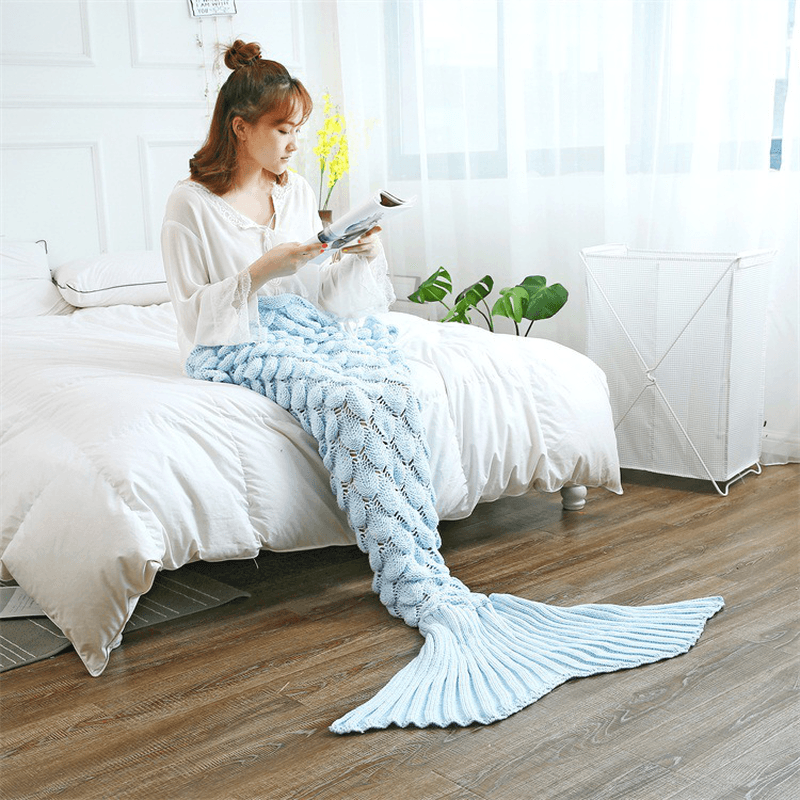 Mermaid Tail Blankets Yarn Knitted Handmade Crochet Mermaid Blanket Kids Throw Bed Wrap Super Soft Sleeping Bed