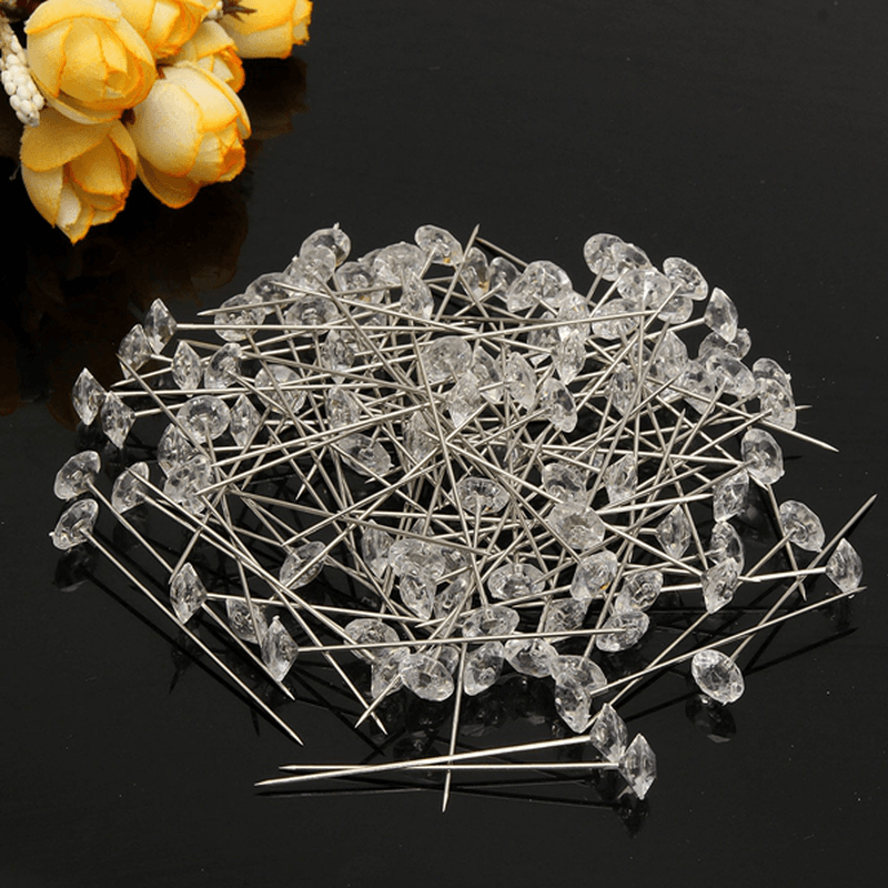 100Pcs Clear Diamante Flowers Pins Wedding Bouquet Supplies Diamond Corsage Florist Craft - MRSLM