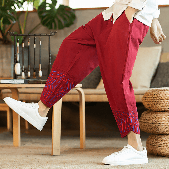 Linen Solid Color Mid-Waist Loose Fashion Straight-Leg Pants