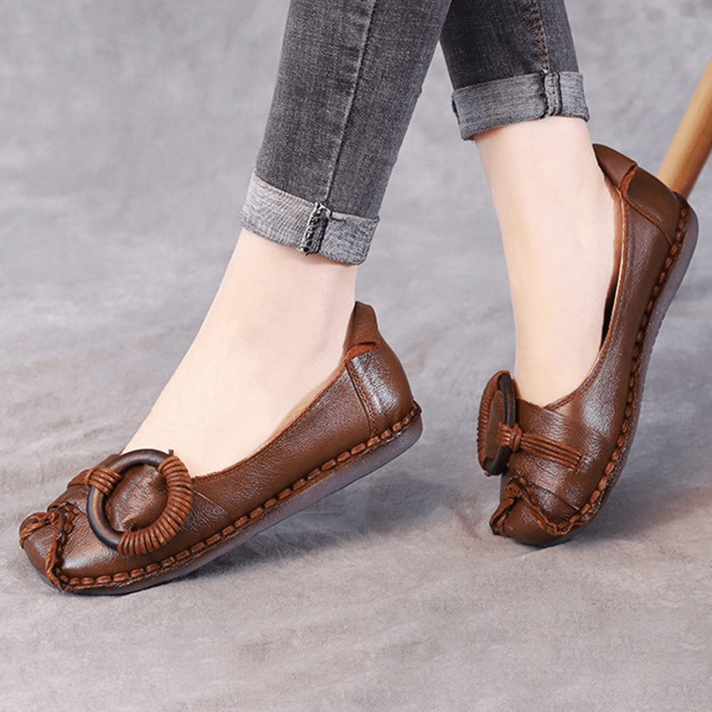 Women Handmade Stricing Decor Comfy Soft Sole Casual Leather Loafers