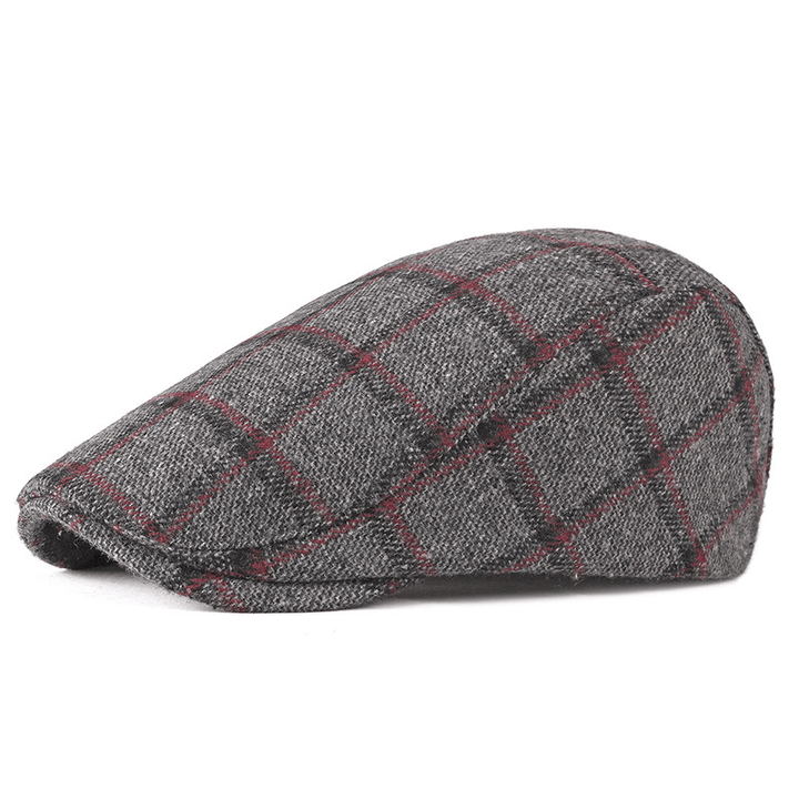 New Style Hat Male British Retro Woolen Beret Casual Plaid