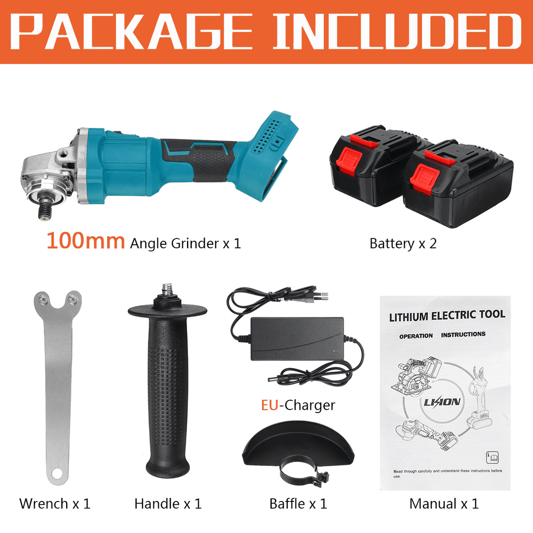 100Mm Brushless Cordless Angle Grinder 3 Gears Polishing Grinding Cutting Tool with Battery Also for for Makita 18V Battery - MRSLM