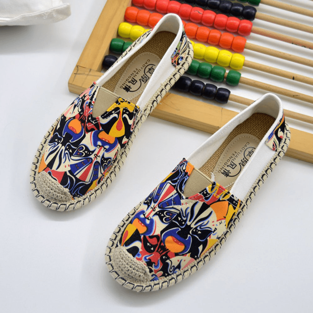 Women Pattern Slip on Woven Comfy Hand Stitching Casual Flat Shoes