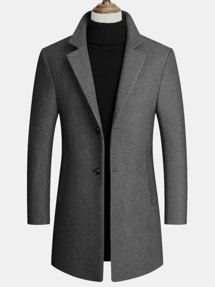 Mens Wool Blends Mid-Length Coats Business Casual Wool Trench Coats