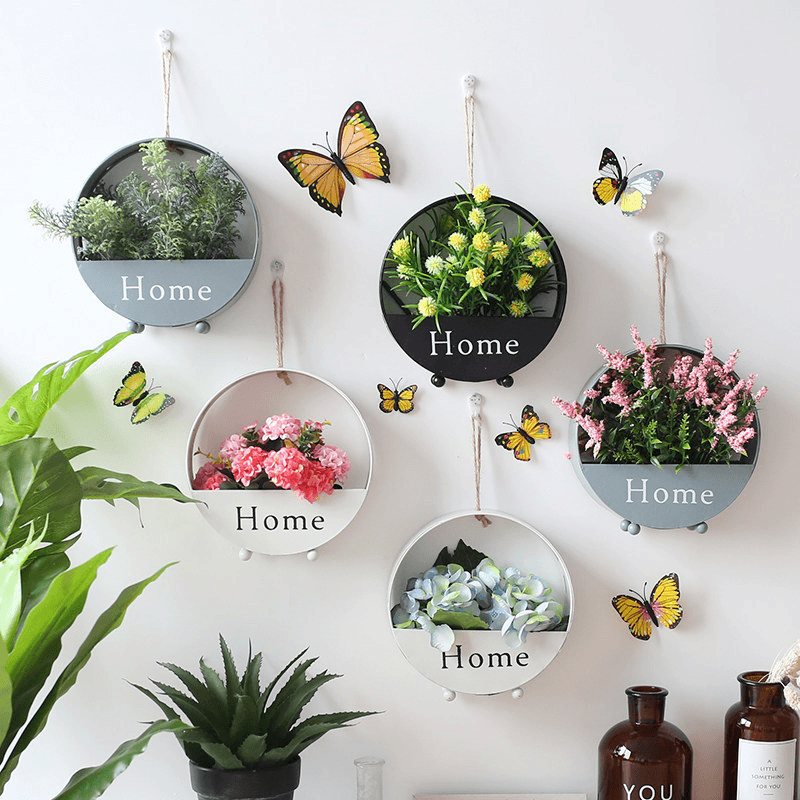 Creative round Wrought Iron Wall-Mounted Flower Basket Decoration Flower Stand