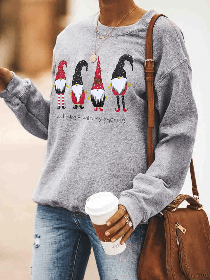 Women Cartoon Santa Claus Print Christmas Pullover Long Sleeve Sweatshirts