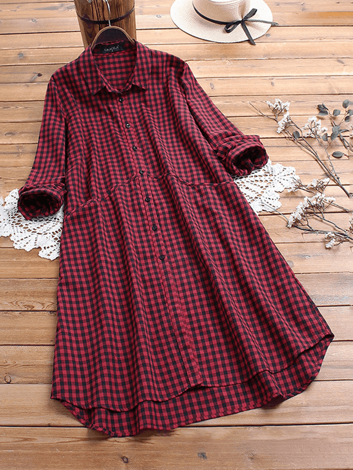 Women Long Sleeve Button Plaid Casual Shirt Blouse