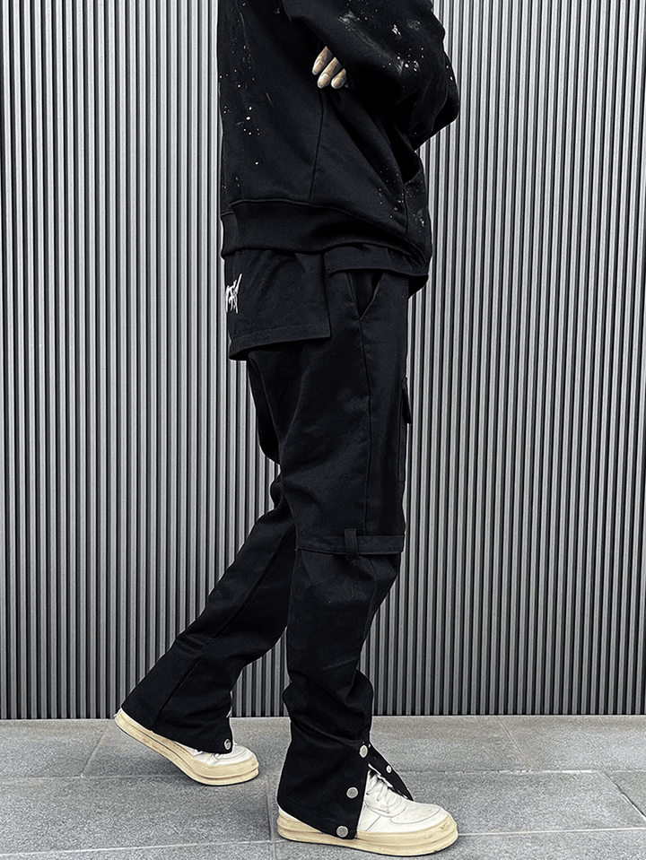 Straight-Breasted Cargo Pants with Multi-Pocket Straps