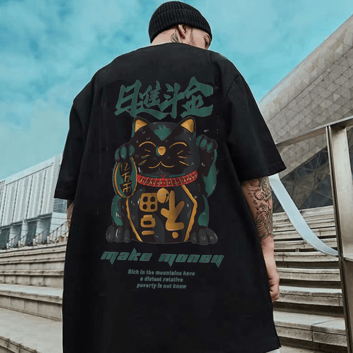 National Tide Chinese Style Rijindou Jinchao Brand T-Shirt Loose Trend Large Size Half-Sleeved Summer Harajuku Style Short-Sleeved Five-Point Sleeves