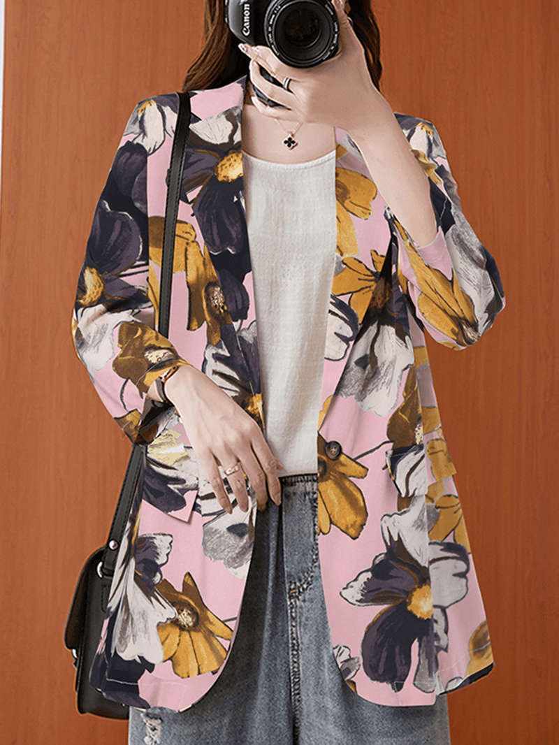 Women Full Sleeve Lapel Floral Bohemian Leisure Retro Thin Suit