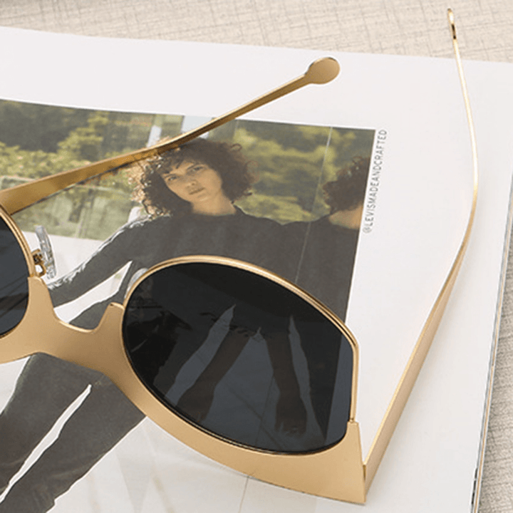 Women Men Outdoor Metal Half Frame Sunglasses Big Frame Ocean Piece Sunglasses