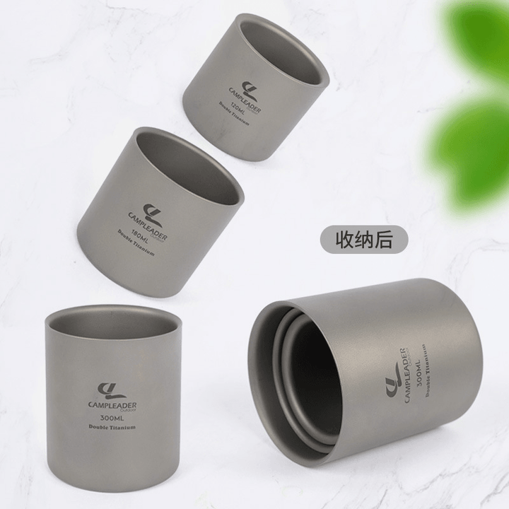 Campleader 3 Pcs Titanium Cup Set 120/180/300Ml Ultralight Bowl Water Mug Camping Picnic BBQ Tableware Set